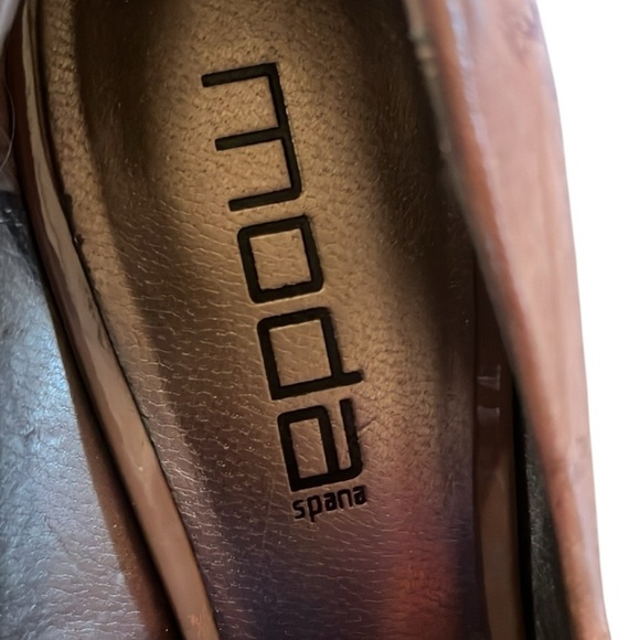 Moda Kimberly Latte Taupe Tan Platform Heel Eel Look Leather Round Toe Comfy 9.5 - Picture 4 of 15